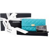 Chanel Quilted Caviar Leather Aqua Blue Boy Wallet