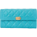 Chanel Quilted Caviar Leather Aqua Blue Boy Wallet