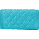 Chanel Quilted Caviar Leather Aqua Blue Boy Wallet