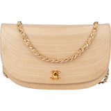Chanel Stitching Lambskin 24K Gold Halfmoon Single Flap Shoulder Bag