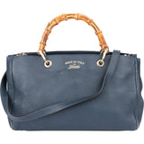 Gucci Blue Leather Bamboo Handbag