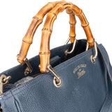 Gucci Blue Leather Bamboo Handbag