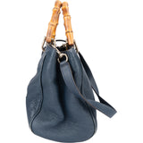 Gucci Blue Leather Bamboo Handbag