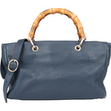 Gucci Blue Leather Bamboo Handbag