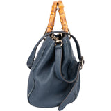 Gucci Blue Leather Bamboo Handbag