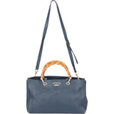 Gucci Blue Leather Bamboo Handbag