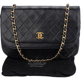 Chanel Quilted Lambskin 24K Gold Halfmoon Double Flap Shoulder Bag