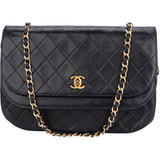 Chanel Quilted Lambskin 24K Gold Halfmoon Double Flap Shoulder Bag