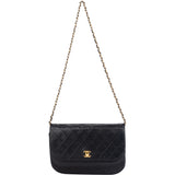 Chanel Quilted Lambskin 24K Gold Halfmoon Double Flap Shoulder Bag