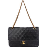 Chanel Quilted Lambskin 24K Gold Double Flap Crossbody Bag