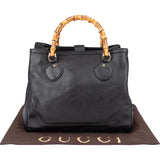 Gucci Black Leather Bamboo Handbag