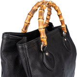 Gucci Black Leather Bamboo Handbag