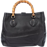 Gucci Black Leather Bamboo Handbag