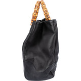 Gucci Black Leather Bamboo Handbag