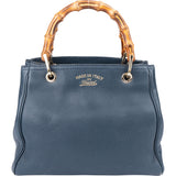 Gucci Blue Leather Bamboo Handbag