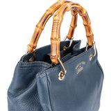 Gucci Blue Leather Bamboo Handbag