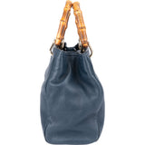 Gucci Blue Leather Bamboo Handbag