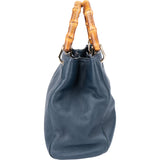 Gucci Blue Leather Bamboo Handbag