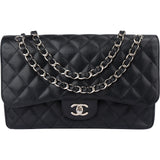 Chanel Quilted Caviar Leather Palladium Jumbo Double Flap Crossbody Bag