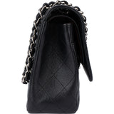 Chanel Quilted Caviar Leather Palladium Jumbo Double Flap Crossbody Bag