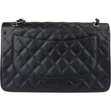 Chanel Quilted Caviar Leather Palladium Jumbo Double Flap Crossbody Bag