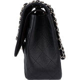 Chanel Quilted Caviar Leather Palladium Jumbo Double Flap Crossbody Bag