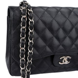 Chanel Quilted Caviar Leather Palladium Jumbo Double Flap Crossbody Bag