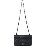 Chanel Quilted Caviar Leather Palladium Jumbo Double Flap Crossbody Bag