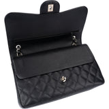 Chanel Quilted Caviar Leather Palladium Jumbo Double Flap Crossbody Bag