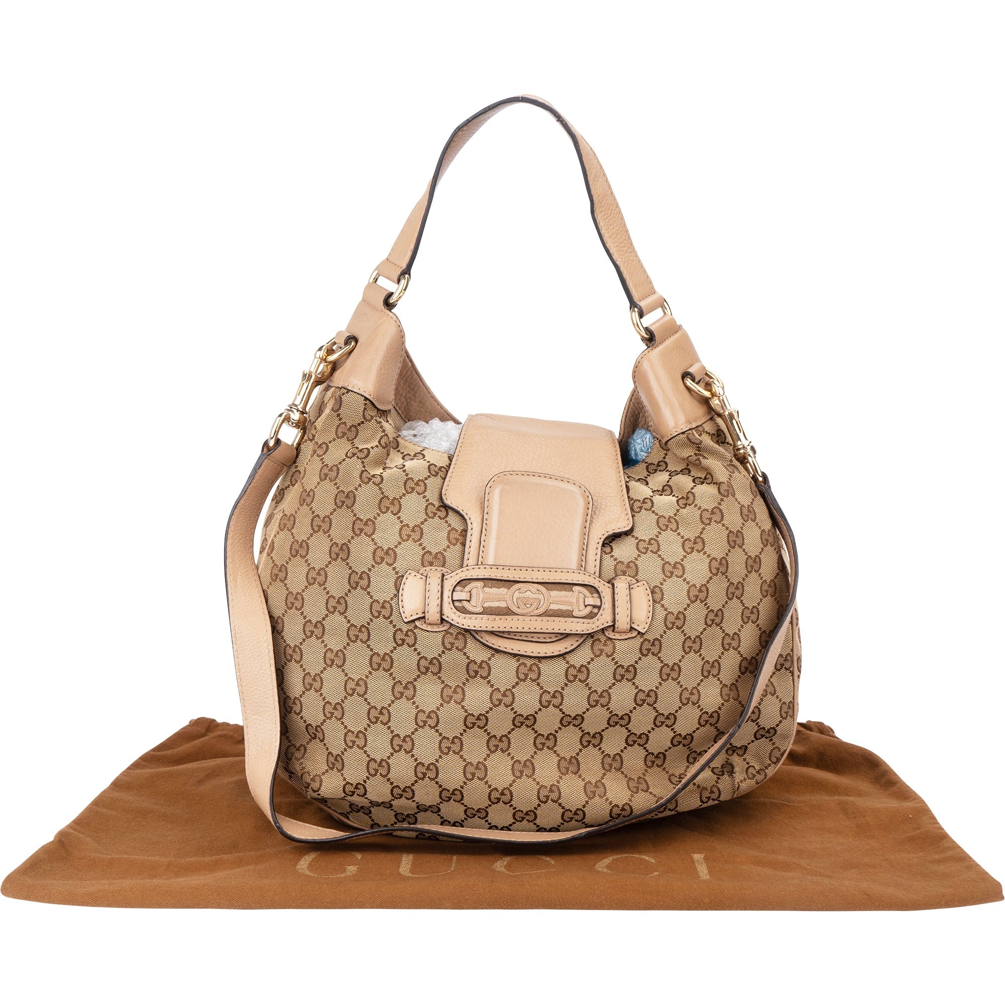 Gucci GG Monogram Horsebit Hobo Shoulder Bag - vintageandkickz
