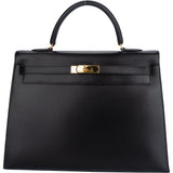 Hermès Noir Boxcalf Kelly 35 Handbag