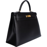 Hermès Noir Boxcalf Kelly 35 Handbag