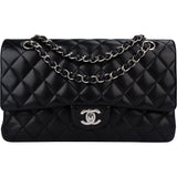 Chanel Quilted Lambskin Palladium Medium Double Flap Crossbody Bag