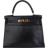 Hermès Noir Boxcalf Kelly 28 Handbag