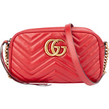 Gucci Red Chevron Leather GG Marmont Crossbody Bag