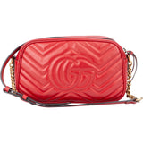 Gucci Red Chevron Leather GG Marmont Crossbody Bag