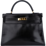 Hermès Noir Boxcalf Kelly 32 Handbag