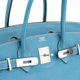 Hermès Cornflower Blue Togo Leather Palladium Birkin 30 Handbag