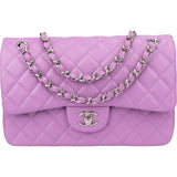 Chanel Quilted Lambskin Palladium Jumbo Double Flap Crossbody Bag