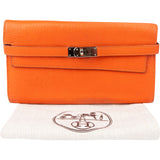 Hermès Orange Leather Palladium Kelly Wallet