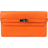 Hermès Orange Leather Palladium Kelly Wallet