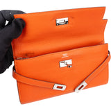 Hermès Orange Leather Palladium Kelly Wallet