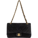 Chanel Quilted Suede 24K Medium Double Flap Crossbody Bag