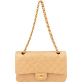 Chanel Quilted Lambskin 24K Gold Medium Double Flap Crossbody Bag