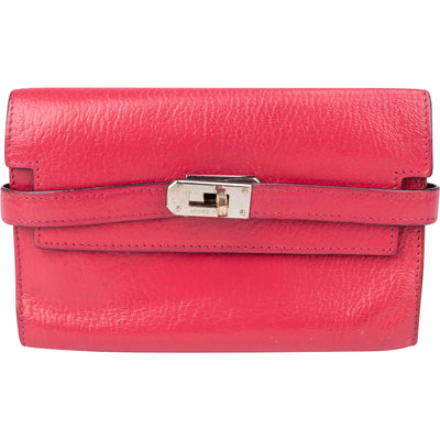 Hermès Pink Leather Palladium Kelly Wallet - vintageandkickz