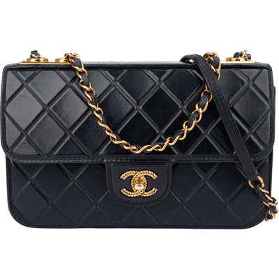 Chane Quilted Lambskin Single Flap Crossbody Bag