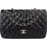 Chanel Quilted Lambskin Palladium Jumbo Double Flap Crossbody Bag