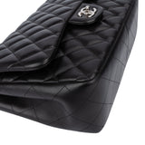 Chanel Quilted Lambskin Palladium Jumbo Double Flap Crossbody Bag