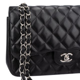 Chanel Quilted Lambskin Palladium Jumbo Double Flap Crossbody Bag