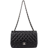 Chanel Quilted Lambskin Palladium Jumbo Double Flap Crossbody Bag